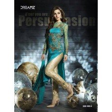 D5002-A TURQUOISE AND GOLD DREAMZ PARTY WEAR DRESS